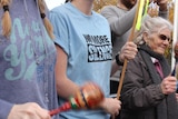 A women's t-shirt says 'no more silence', during the Ballarat march in support of child sex abuse survivors