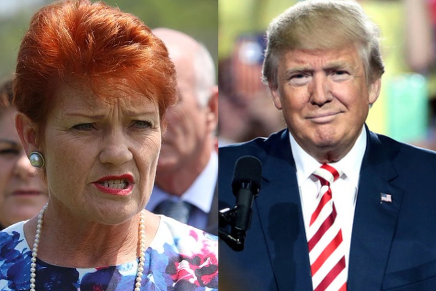 Composite of Pauline Hanson and President of the United States Donald Trump.
