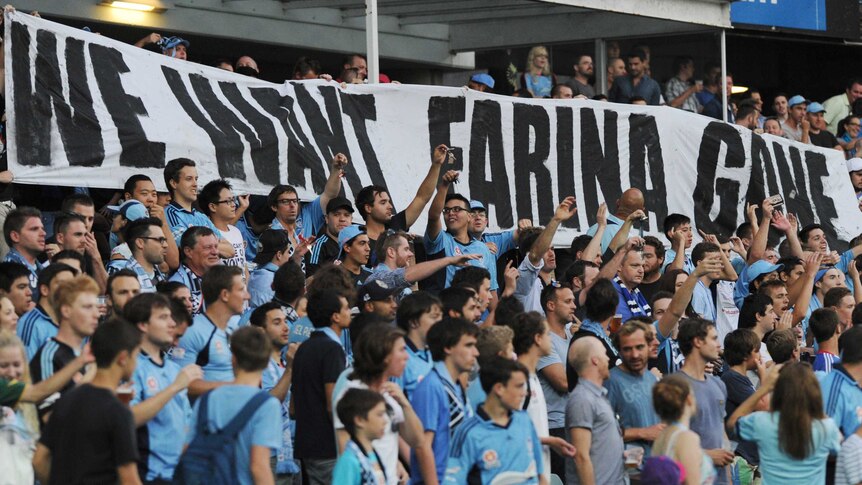 Sydney FC fans protest against Farina