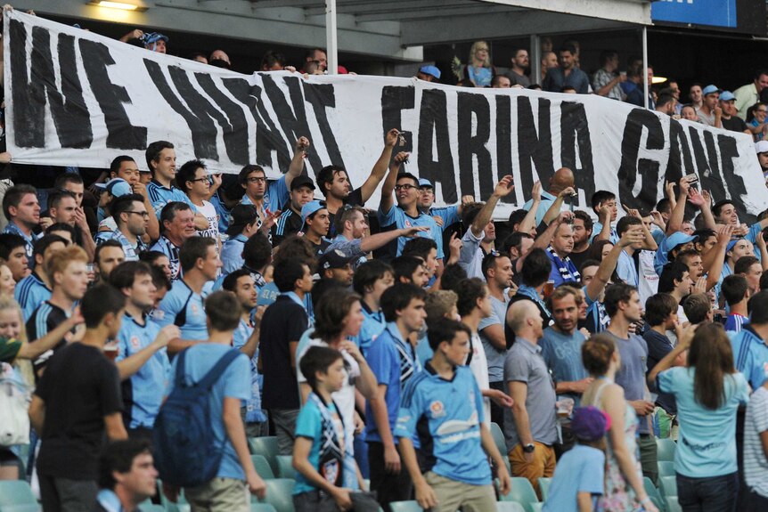 Sydney FC fans protest against Farina