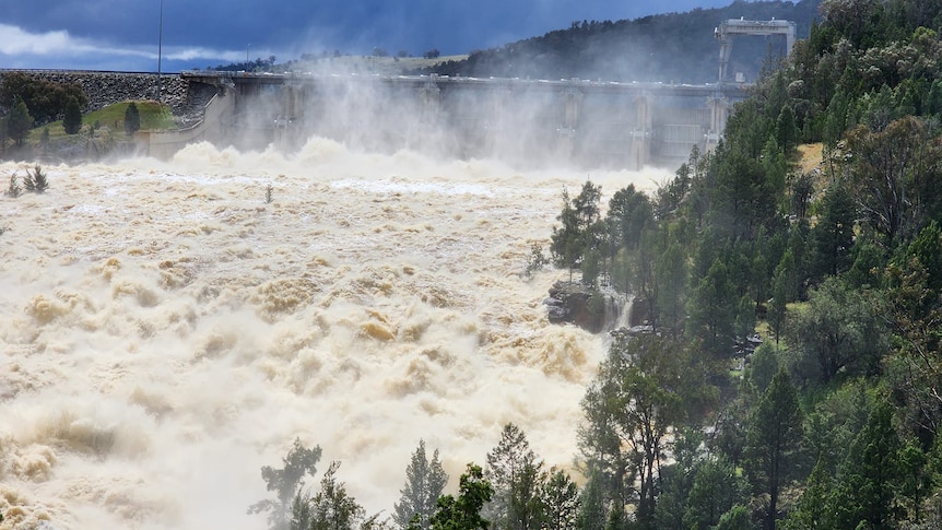 waters gushing from a dam