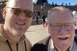 Victor Shaw with father Alex in front of Sydney Opera House.