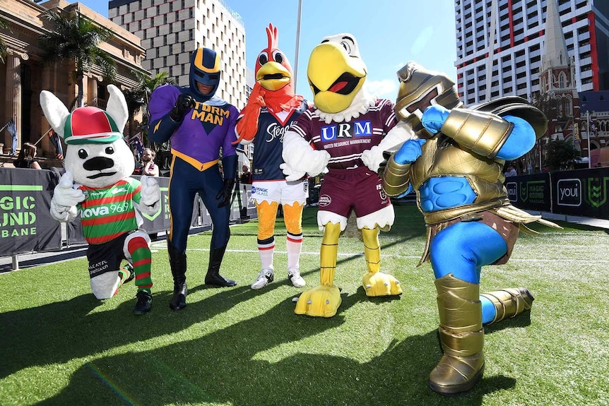 NRL team mascots in the Brisbane CBD