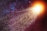 An artist's impression shows one bright star in a corner with thousands of smaller stars shooting out from it against dark space