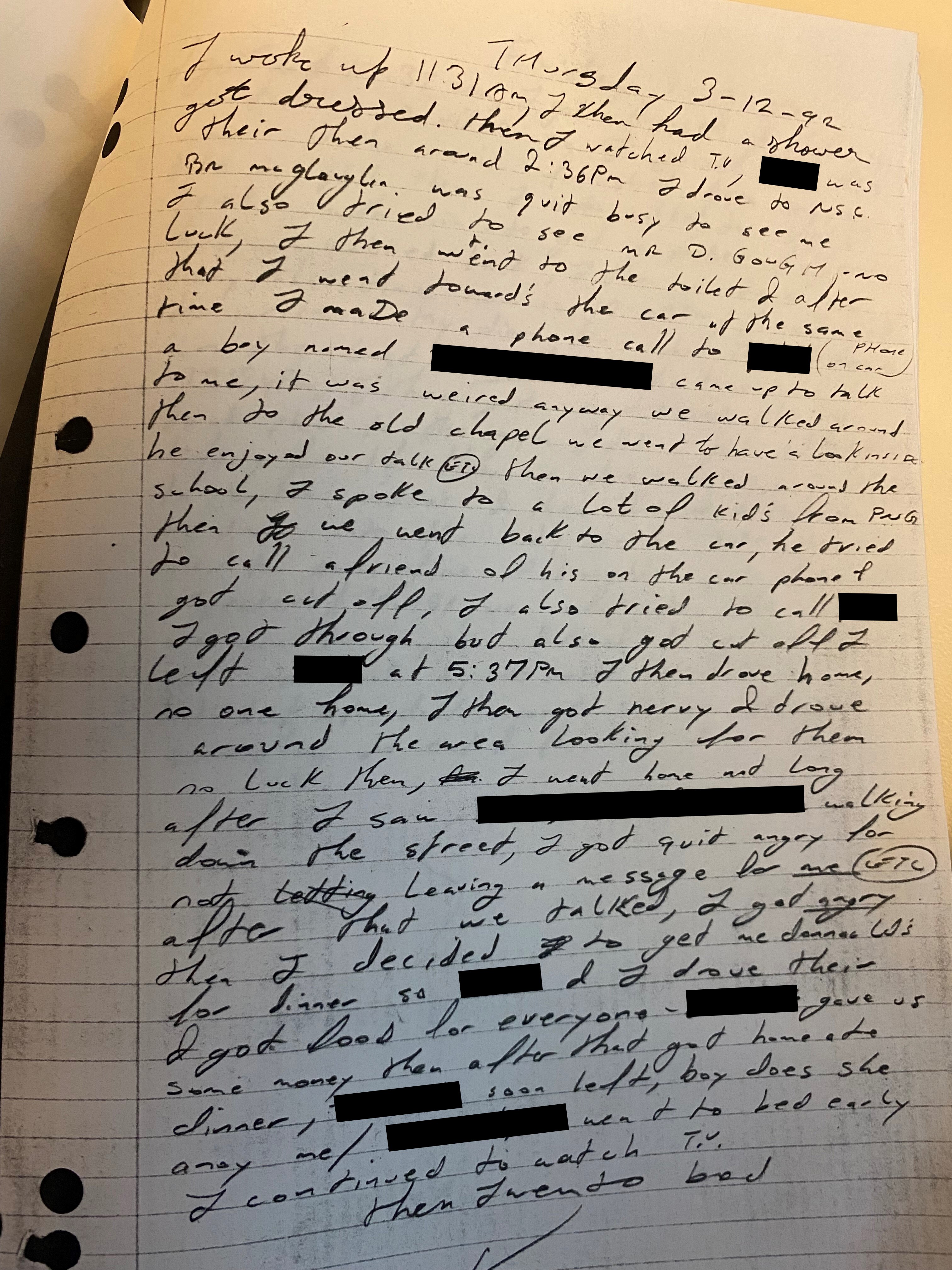 Handwritten diary entry