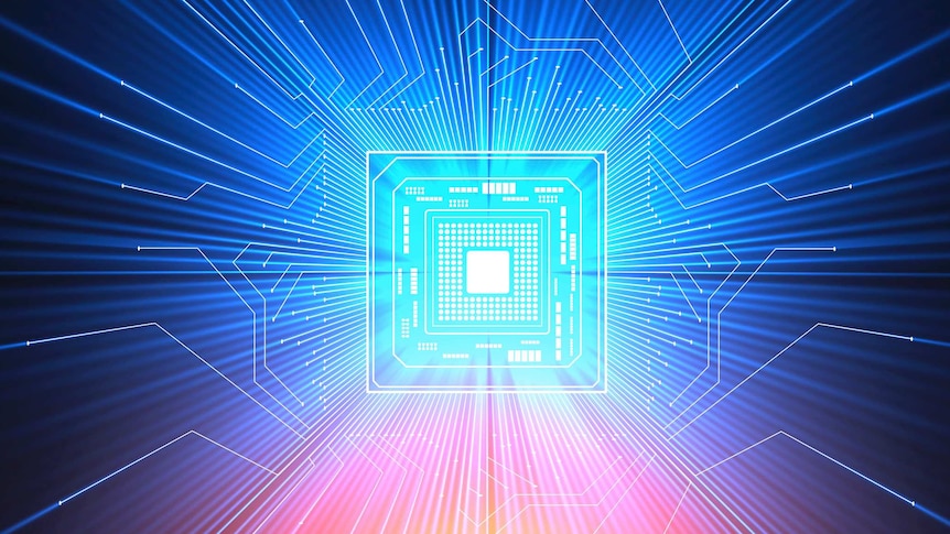 Illustration of quantum computer, electronic circuitry