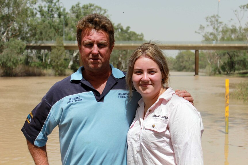 Collarenebri Fishing Club president Jason Ramien, with his daughter, Tyrah, on the Barwon River