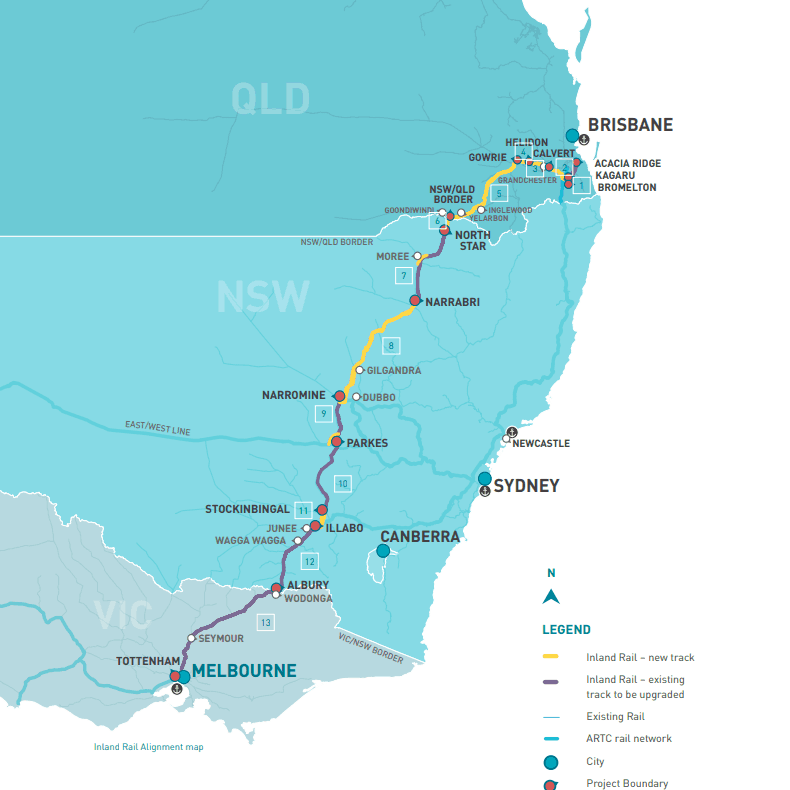 Brisbane to Melbourne inland rail alignment map, April 2021