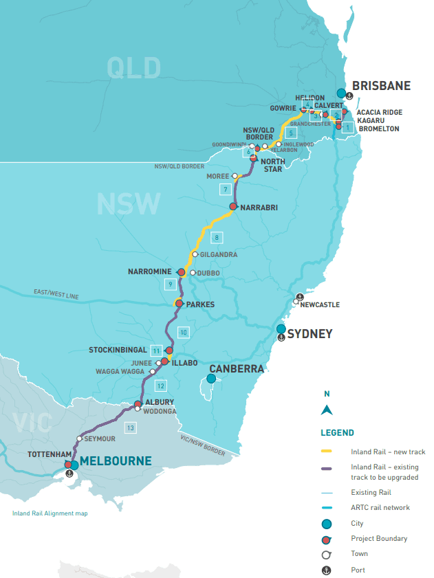 Brisbane to Melbourne inland rail alignment map, April 2021