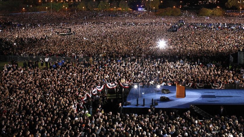 'This election belongs to you', President-elect Obama told a huge crowd in Chicago.