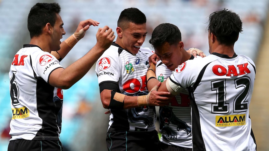 Penrith's Jarome Luai celebrates a try in the 2015 under-20s grand final against Manly.