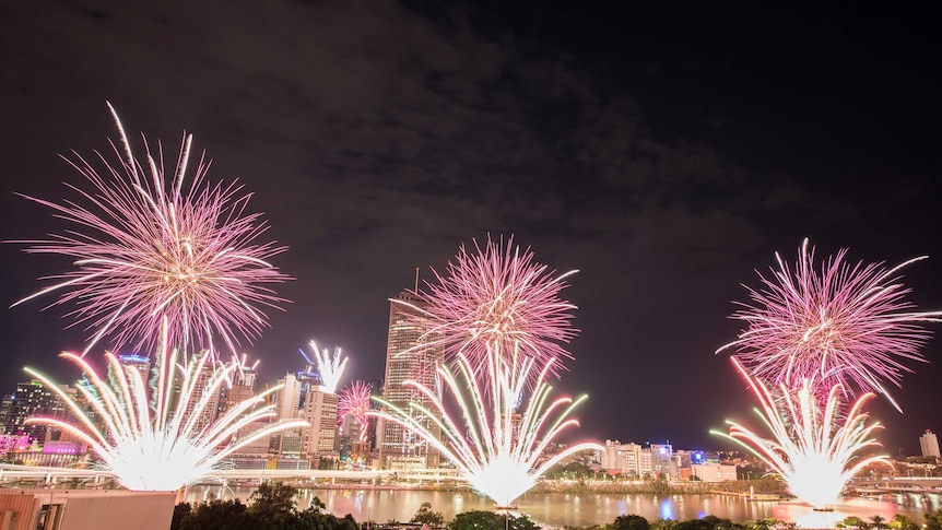 Fireworks light up the sky over Brisbane