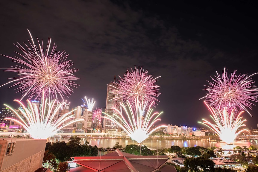 Fireworks light up the sky over Brisbane