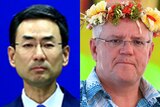 A composite of Chinese Foreign Ministry spokesman Geng Shuang and Scott Morrison.