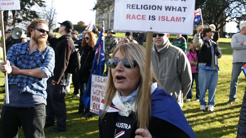 Reclaim Australia marchers in Hobart