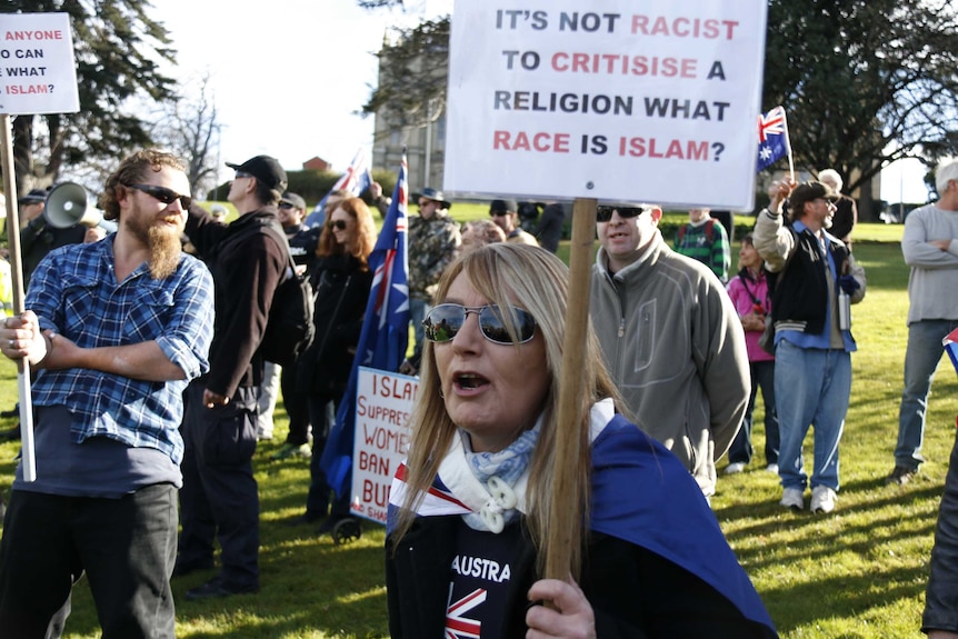 Reclaim Australia marchers in Hobart