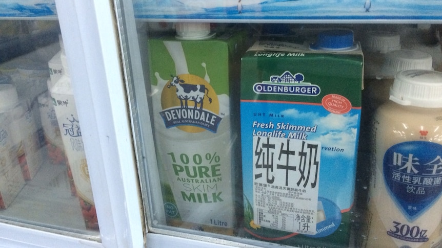 Australian milk displayed in a Beijing store