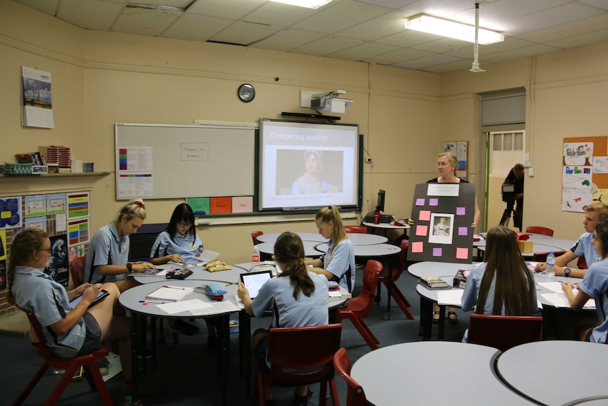 High school students work in their Connected Communities classroom at Coonamble.