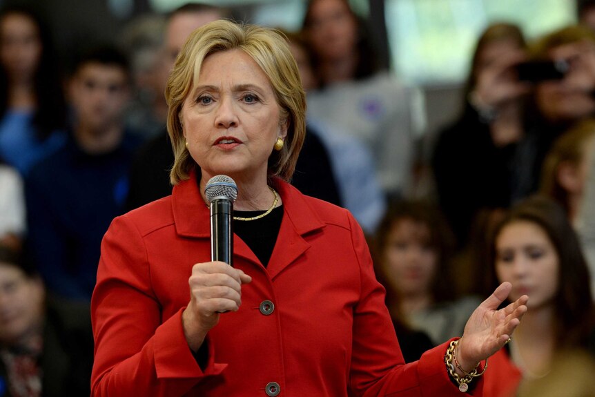 Hillary Clinton speaks at a town hall event in Manchester, New Hampshire