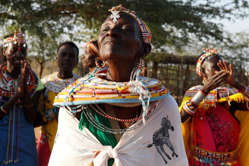 Women from the Samburu tribe participate in a traditional dance