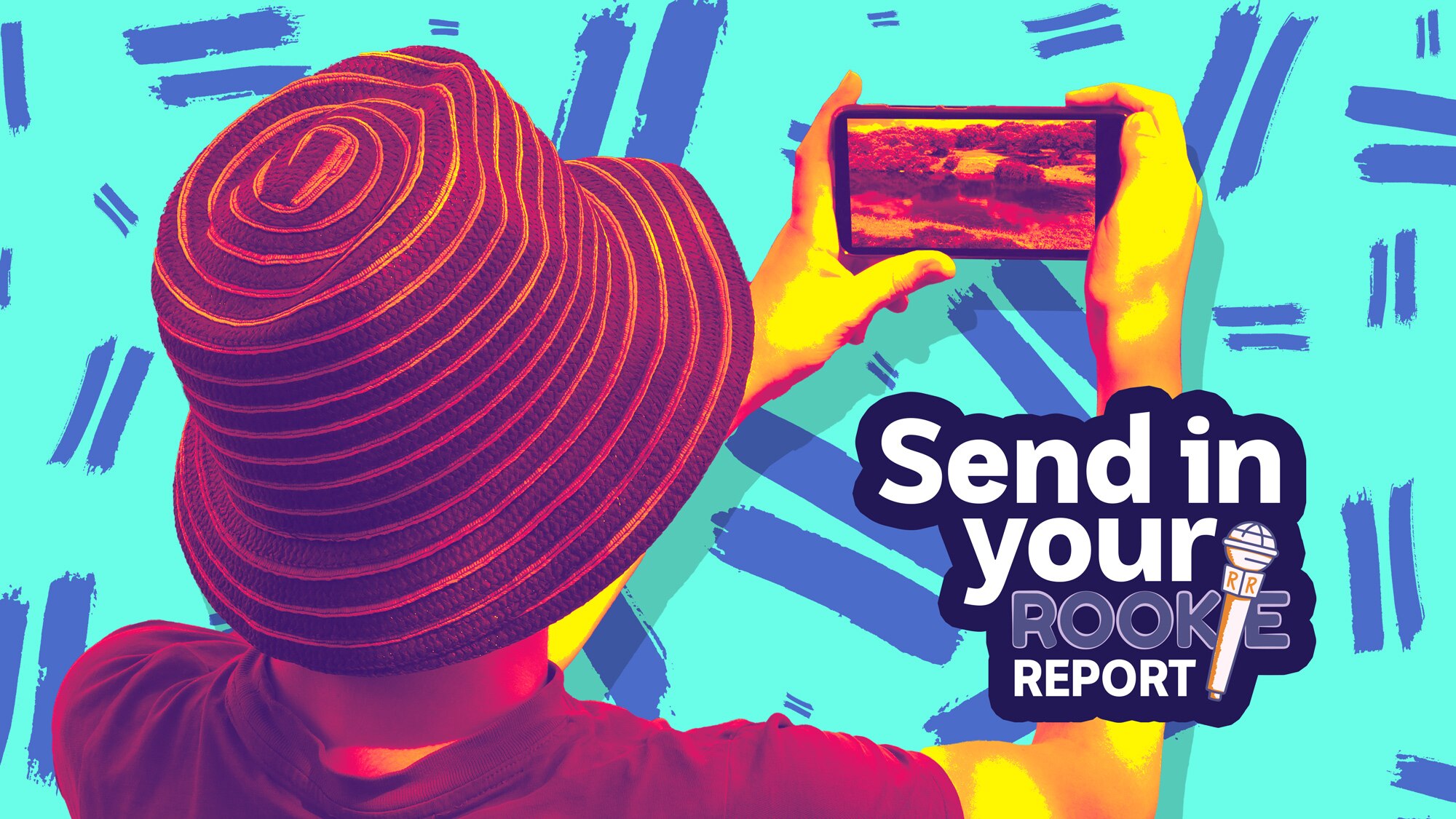 Illustration of a child holding out a camera to record a scene. Send in your Rookie Report.