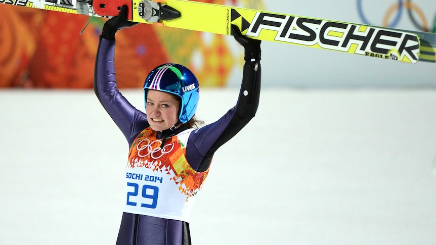 Carina Vogt celebrates winning first women's ski jump Olympic gold