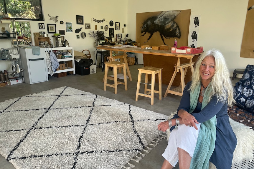 Bohemian women looking angelic and relaxed in home studio