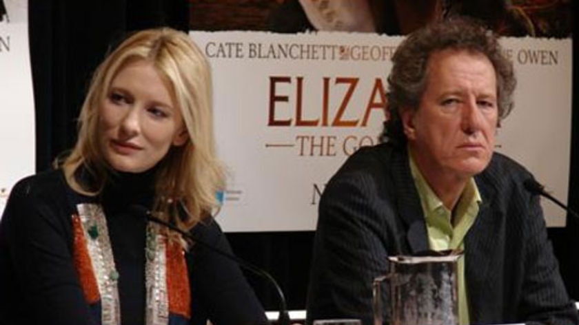 Facing the media: Cate Blanchett and Geoffrey Rush.
