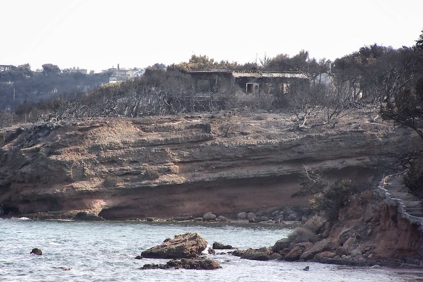 The villa where 26 people died when a fire ripped through Mila, Greece.