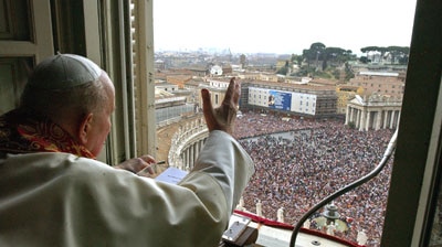 Pope John Paul II blesses the crowd earlier this week.