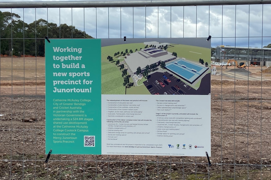A sign in front of a construction site detailing the plan for the development there.