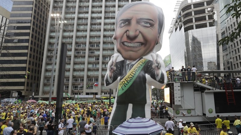 Blow up doll of right wing candidate Jair Bolsonaro in a Sao Paulo march, Sept 30