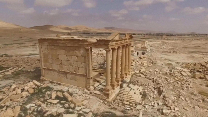 A screengrab of Palmyra from pictures shot by a drone