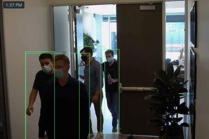 A photo taken from the Verkada website demonstrating the camera's ability to detect movement and individual people.