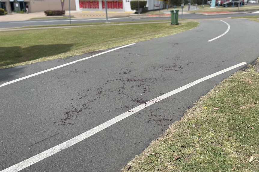 BLood spattered on a suburban street.
