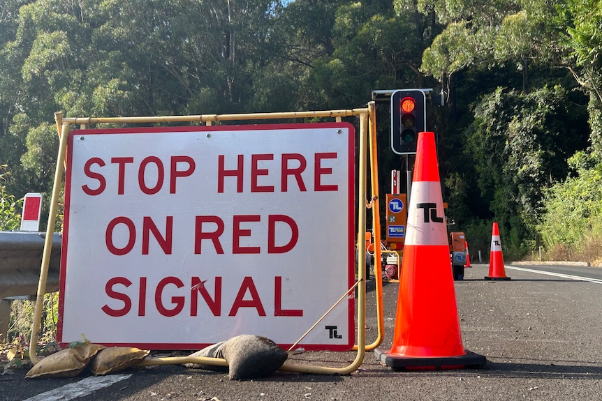 Roadwork signage and a traffic light