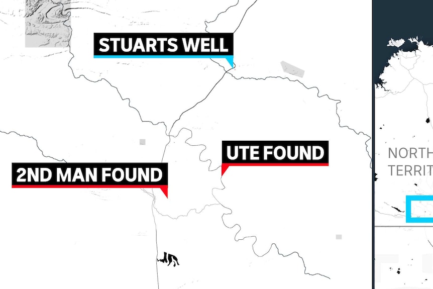 A graphic map of Central Australia where three people went missing.