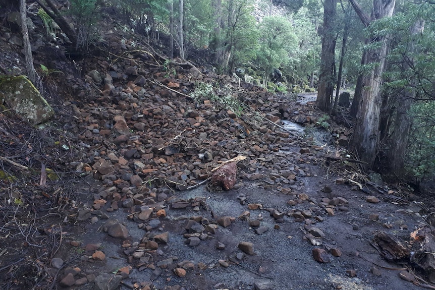 Rockfall at Pipeline Track on Mt Wellington