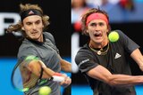 Composite photo of tennis players Stefanos Tsitsipas of Greece and Alexander Zverev of Germany.
