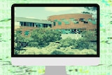 A graphic shows a computer screen with the ANU computer sciences building, heavily pixelated