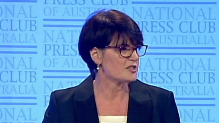 Fiona McLeod SC, new Transparency International Australia board chair, speaking at the National Press Club