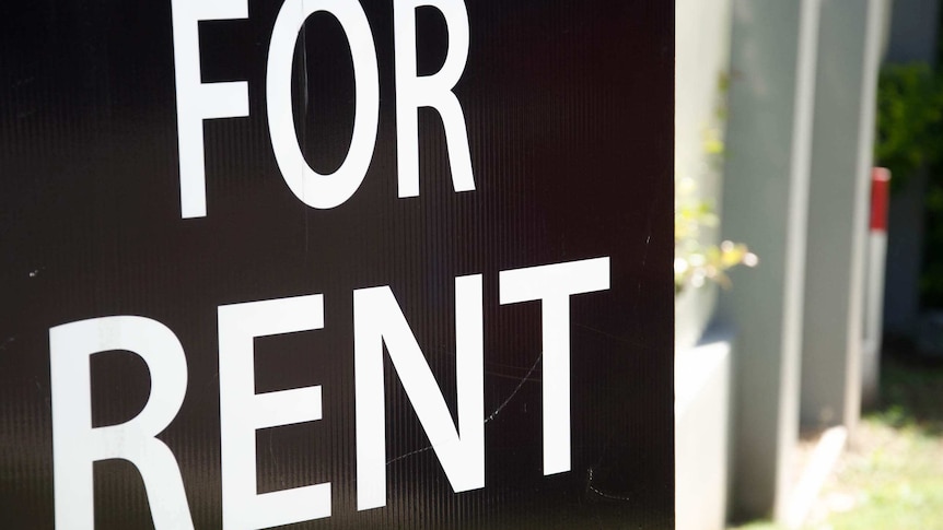 A 'For rent' sign displayed outside a block of apartments in Brisbane on September 29, 2014.