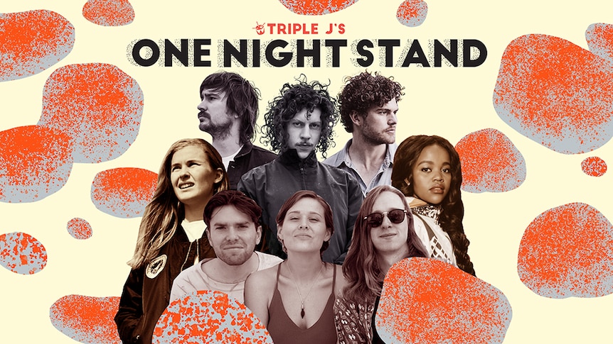 A collage of the line-up for triple j's One Night Stand 2018: Vance Joy, Peking Duk, Middle Kids, Tkay Maidza,Alex The Astronaut