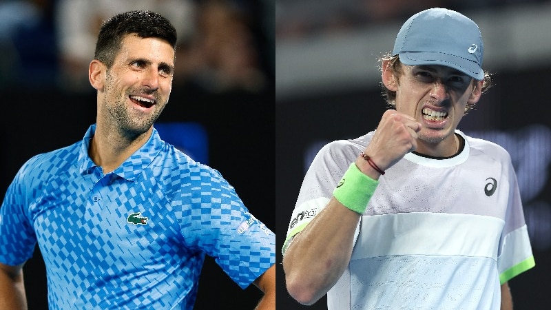 A composite image of Novak Djokovic (left) and Alex de Minaur.