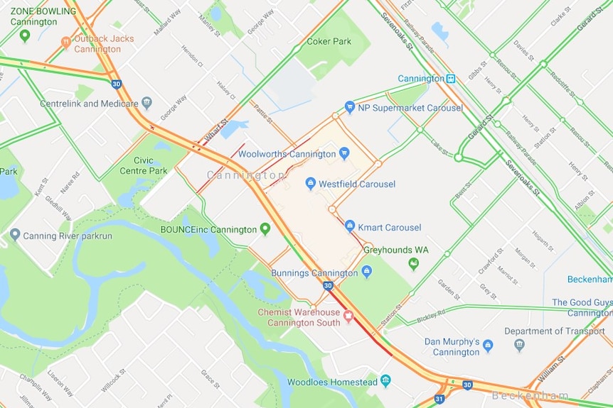 Albany Highway Cannington shown on Google Maps.