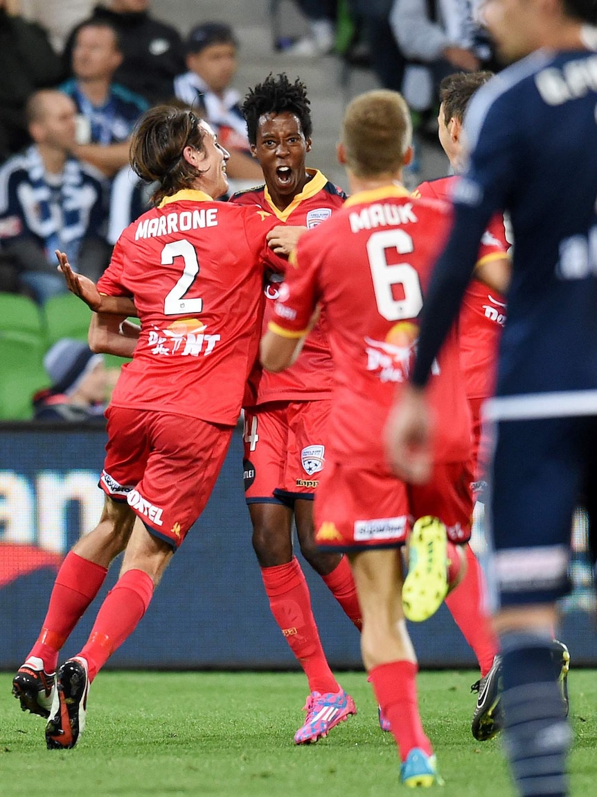 Bruce Kamau celebrates winner for Adelaide United