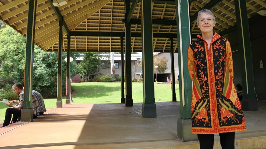 Terrorism expert Sidney Jones stands under a pergola  Murdoch University,