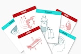 A promotional image shows illustrations of various topic areas stacked on top of each other like cards.