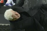 Frank Lowy falls off the stage at A-League grand final