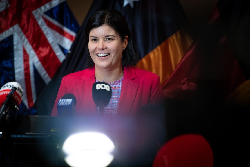 Natasha Fyles smiles at a press conference.